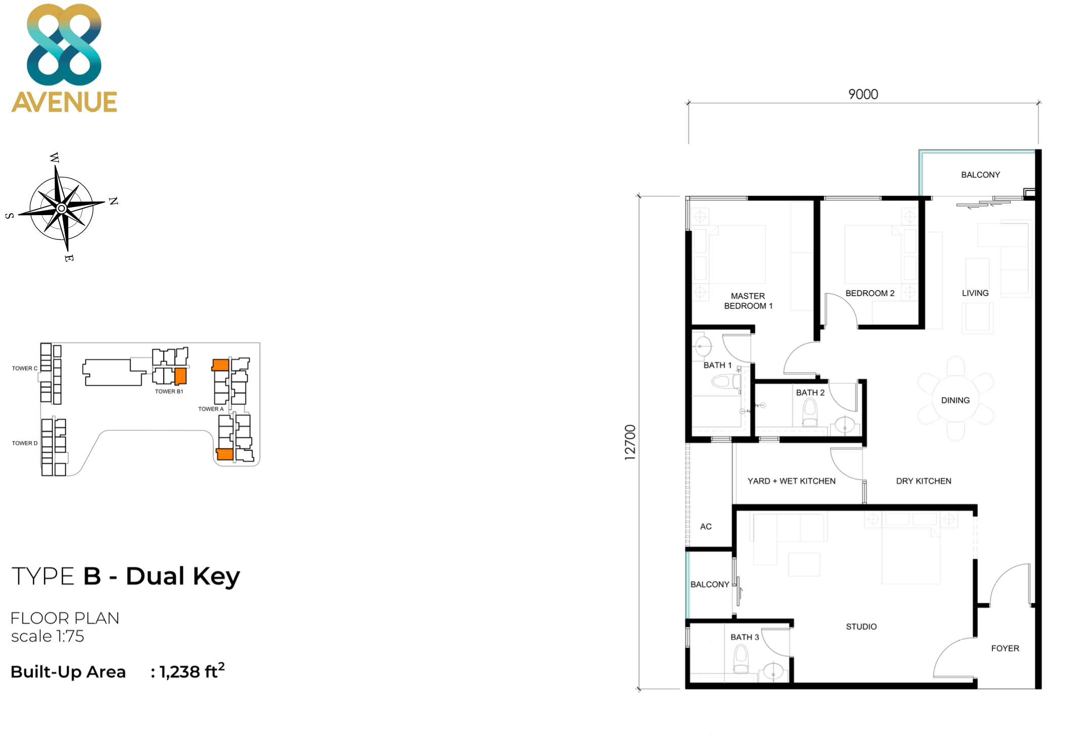 Type B - 1238 sqft